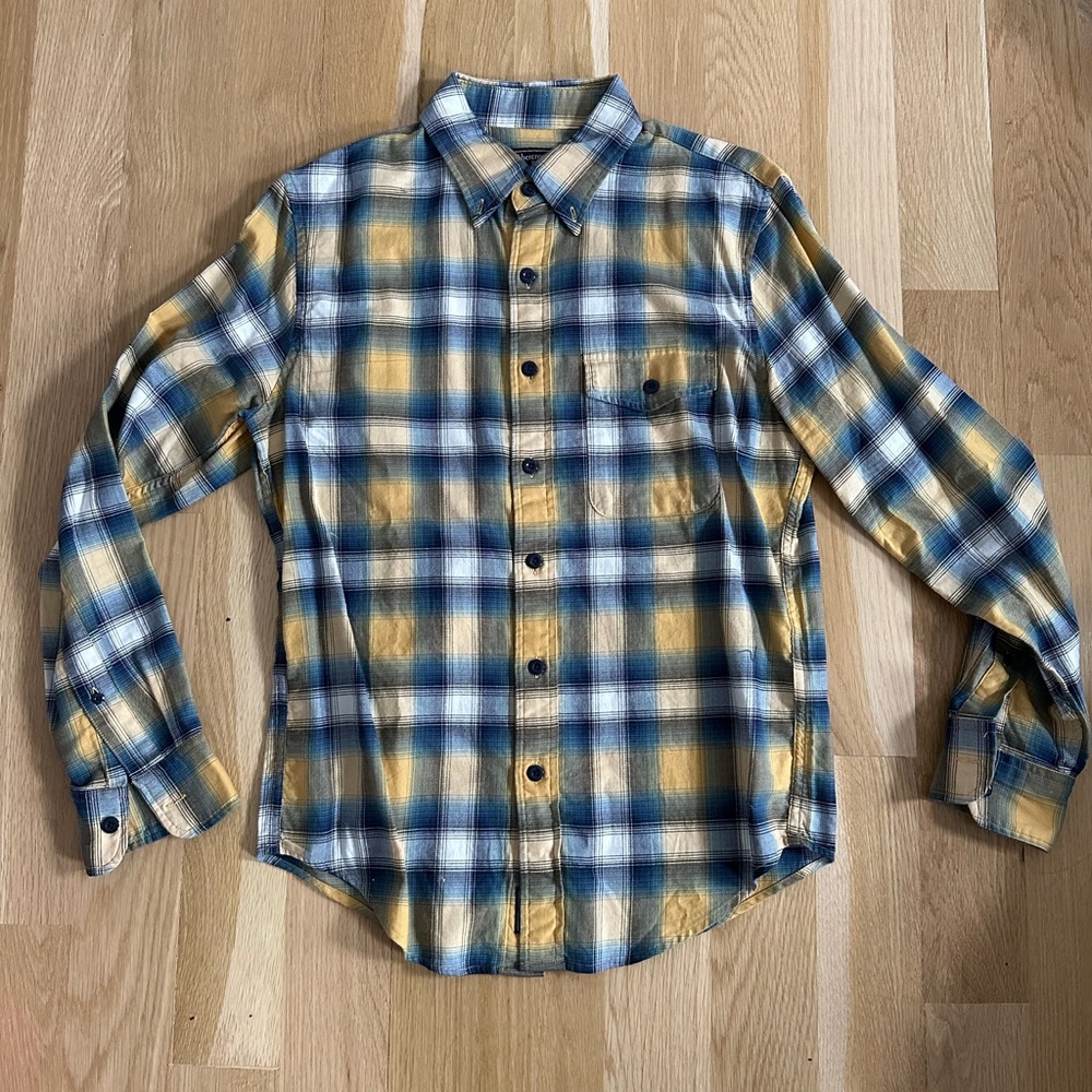 Abercrombie & Fitch Yellow/Blue Plaid Shirt Small